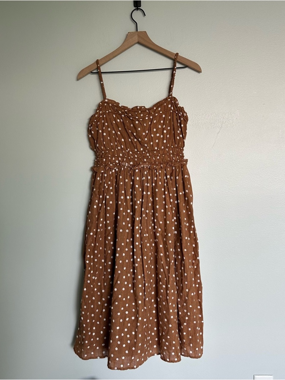 Maurices Brown & White Polka Dot Smocked Midi Dress - Picture 2 of 6